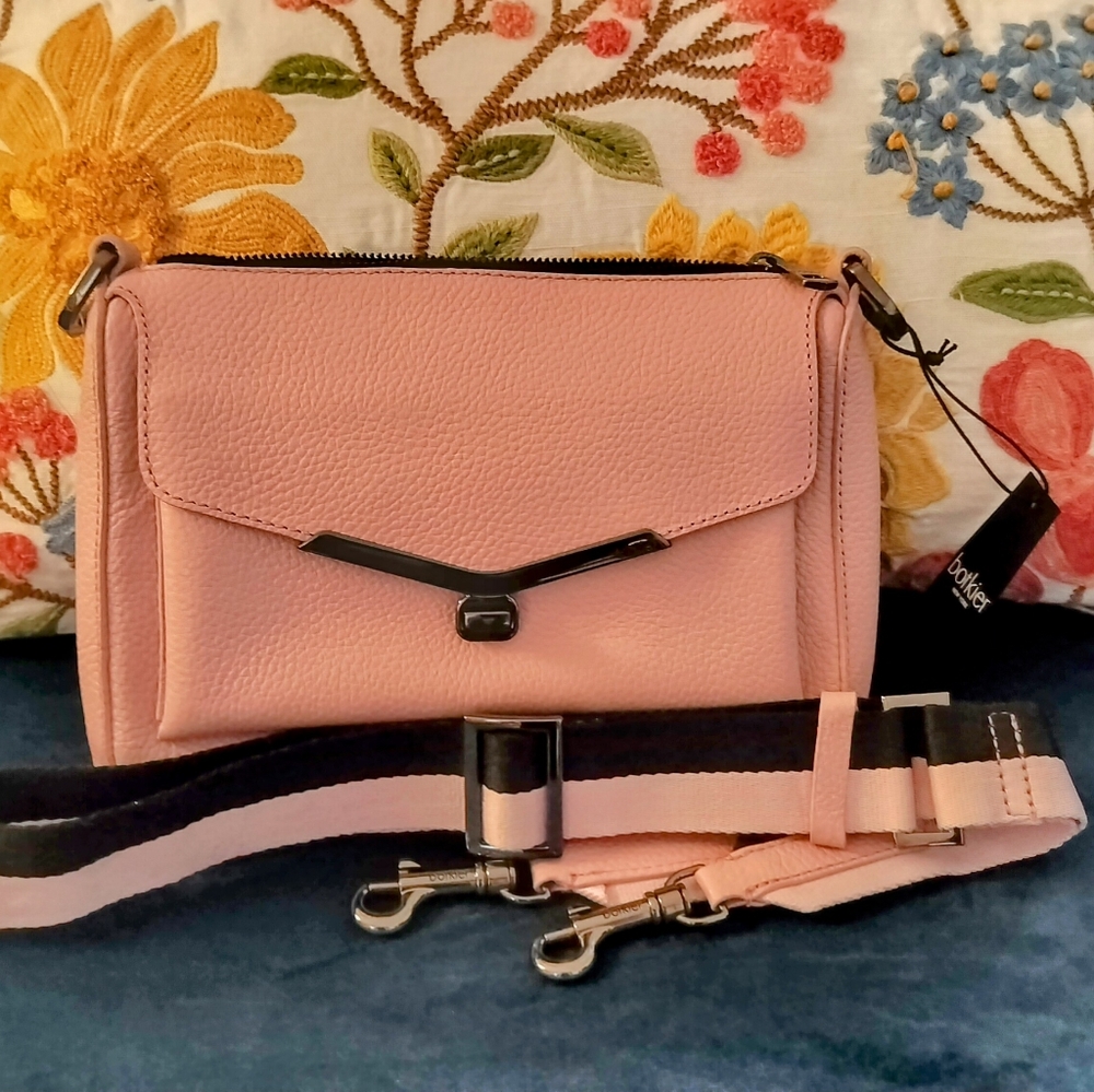 BOTKIER Women's Crossbody bag,Pink Leather Handbag, Adjustable Strap Handbag.